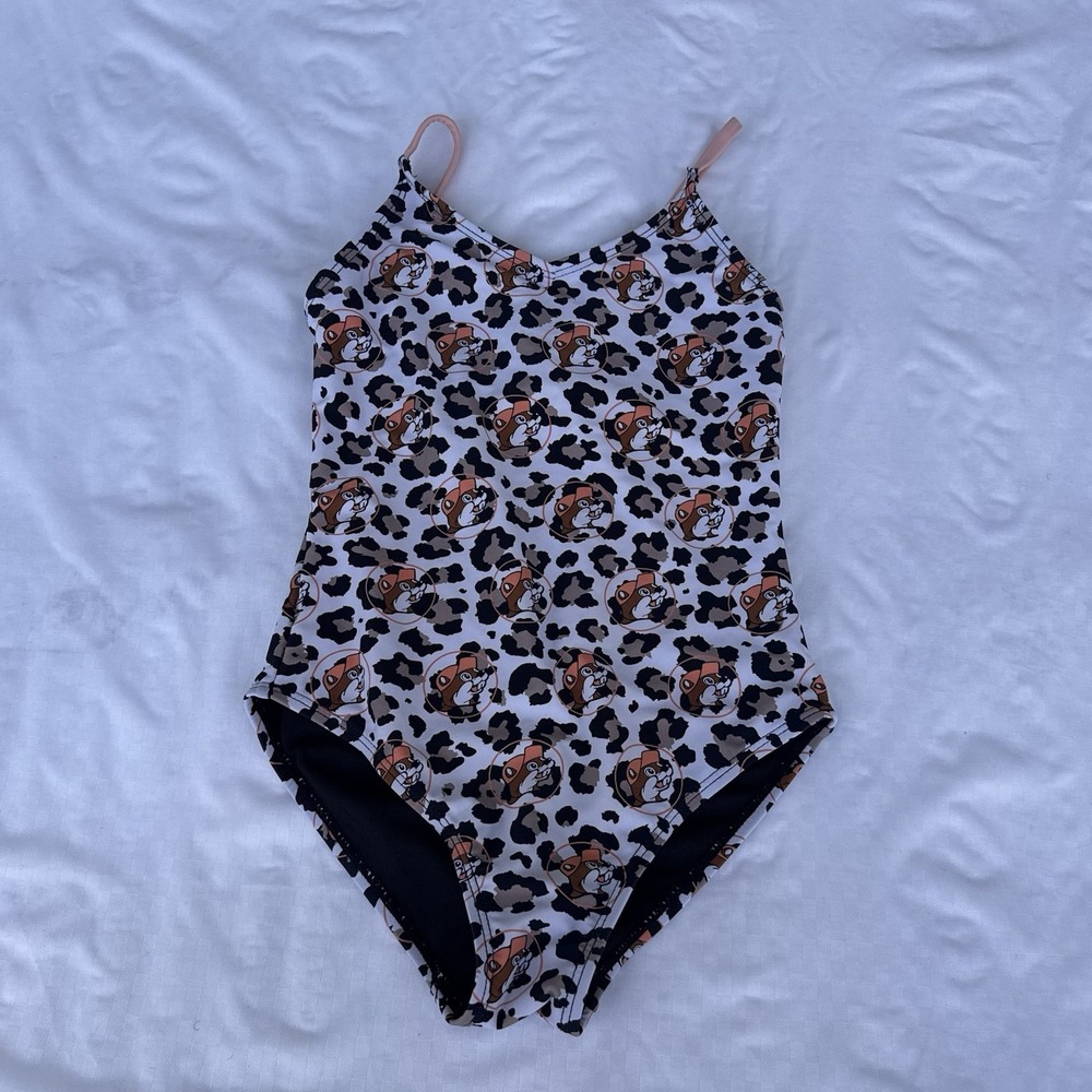 Buc-ee's Youth Medium One Piece Swimsuit Leopard Print Beaver Girls YM